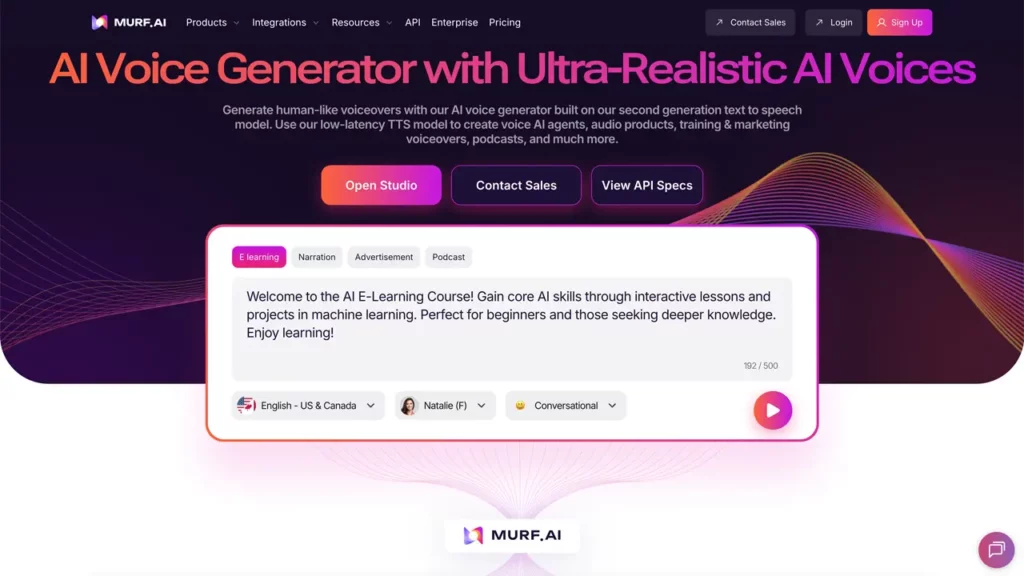 Murf AI home page.