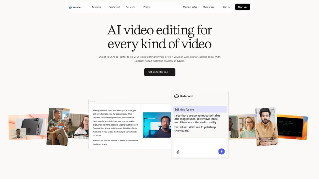 Descript home page.