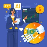 A business woman using AI to make profit from sales.