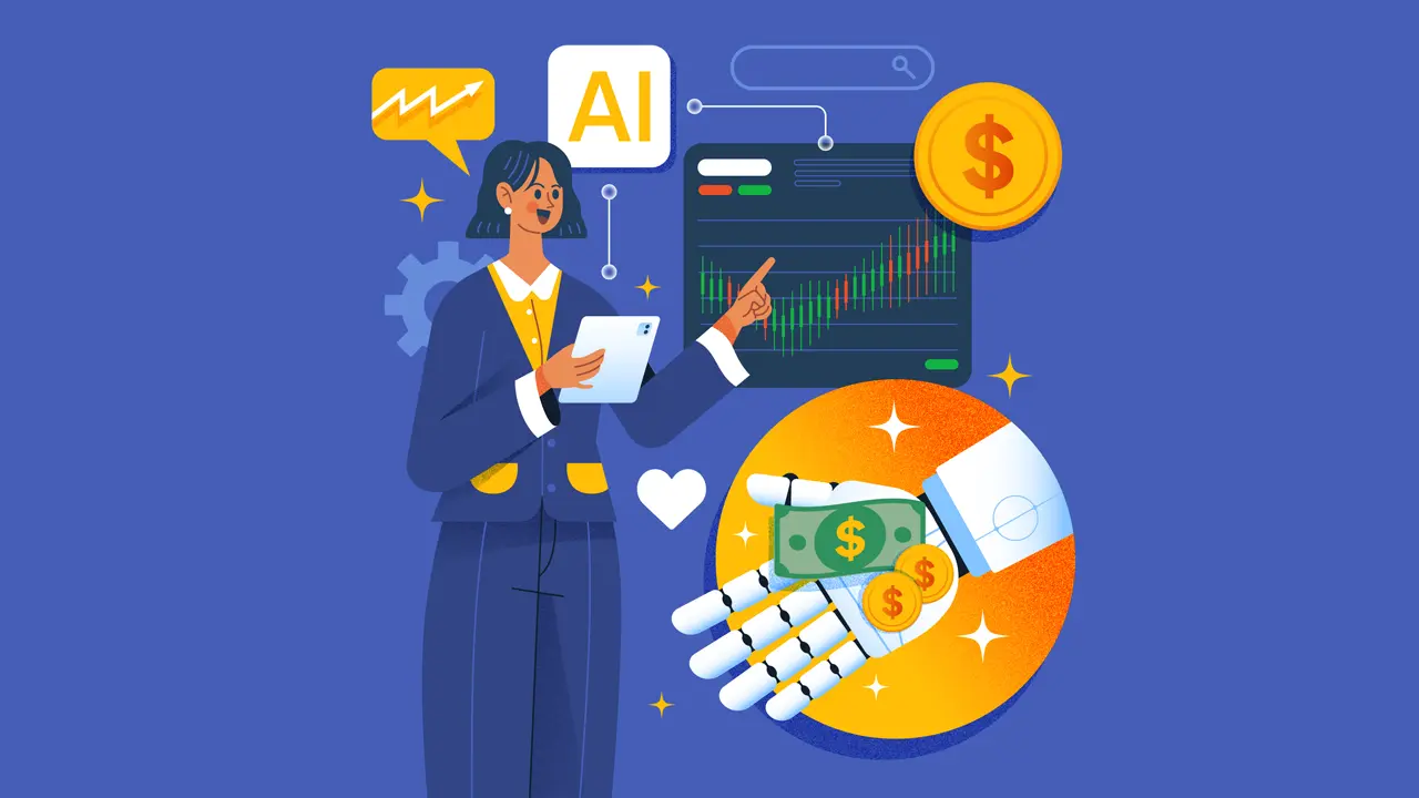 A business woman using AI to make profit from sales.