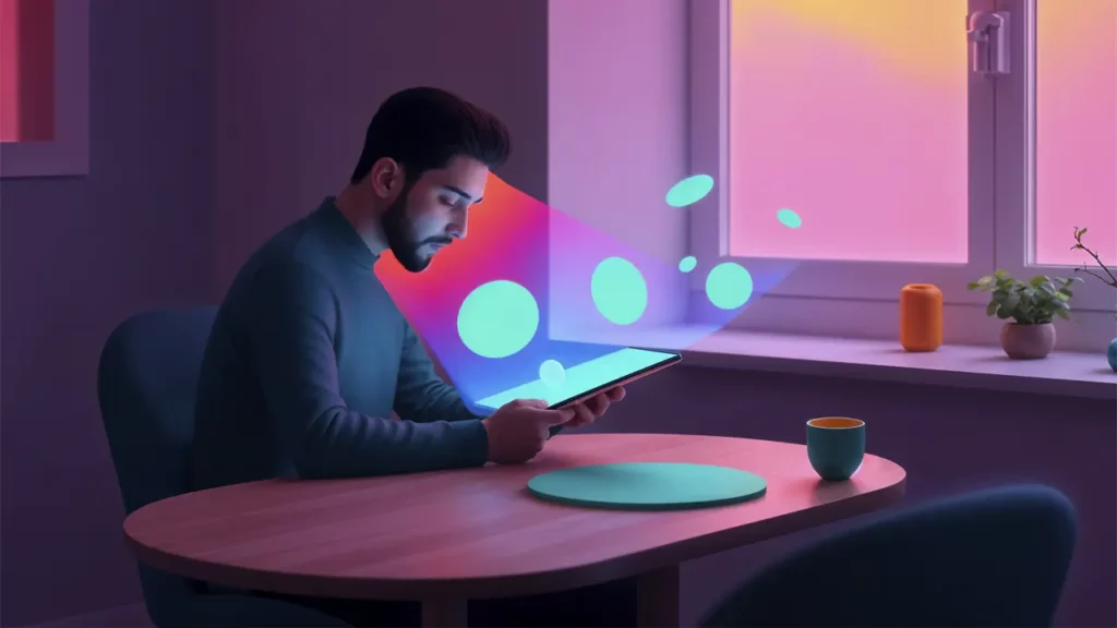 A man consuming AI content on his tablet.