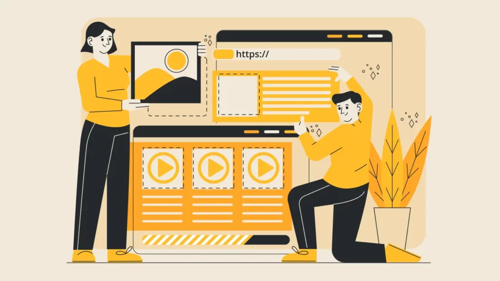 Two people building content together.