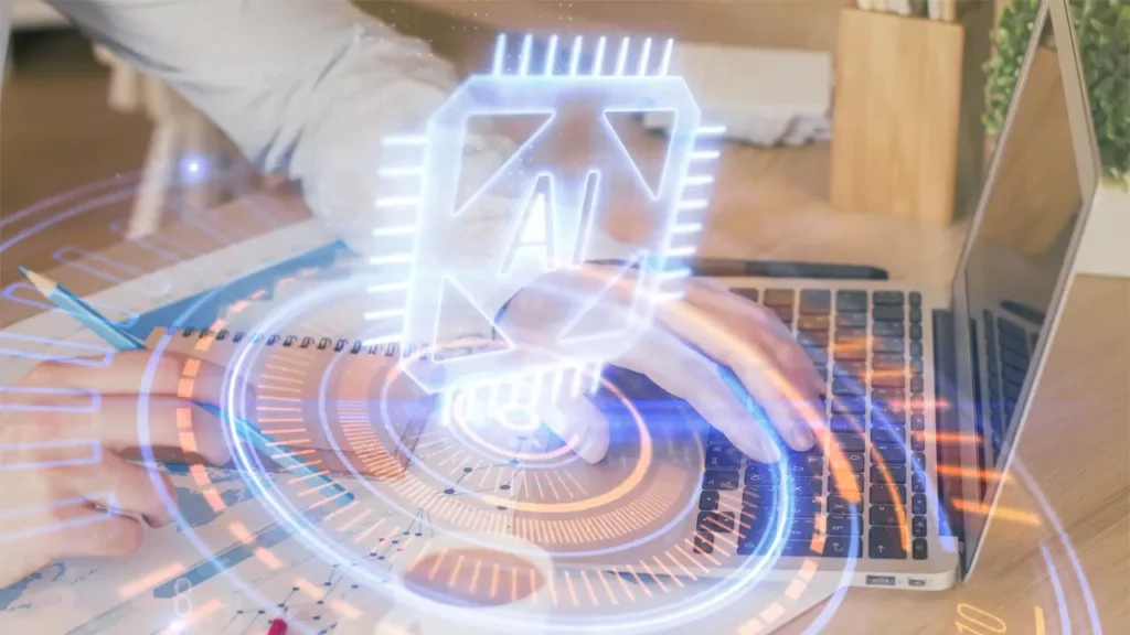 A person using AI to help with their marketing.