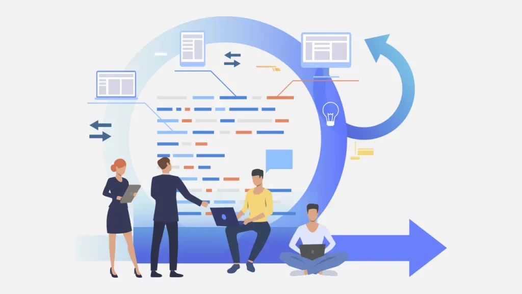 A group of people developing a marketing workflow.