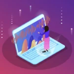 A woman testing voice-API solutions on her laptop.