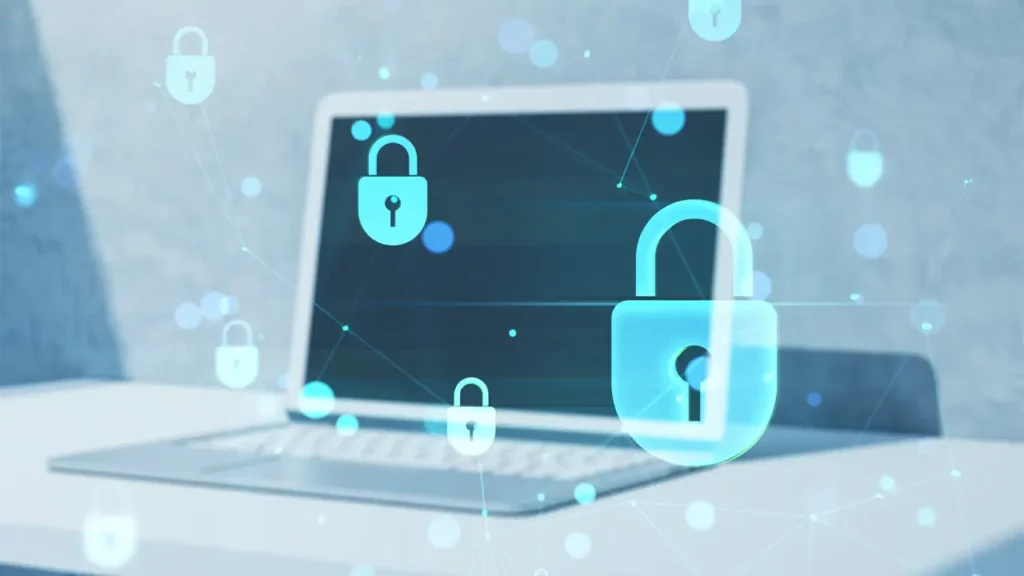A laptop's online cyber security.