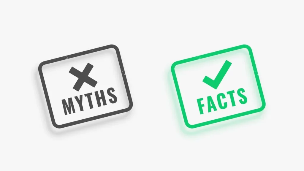 A gray badge with a black X and the word "MYTHS" next to a green badge with a white checkmark and the word "FACTS".