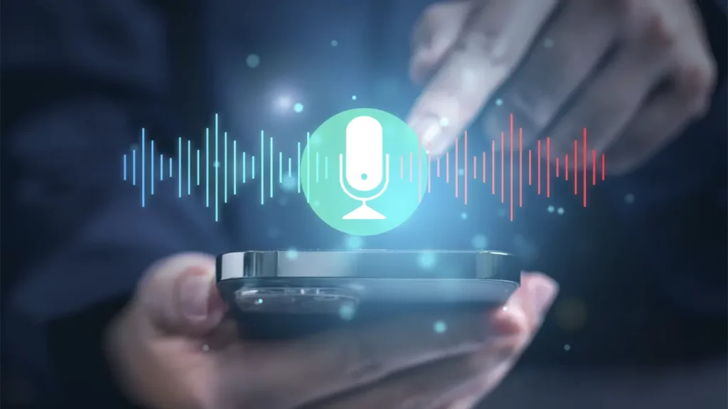 A person using an AI voice on their phone.