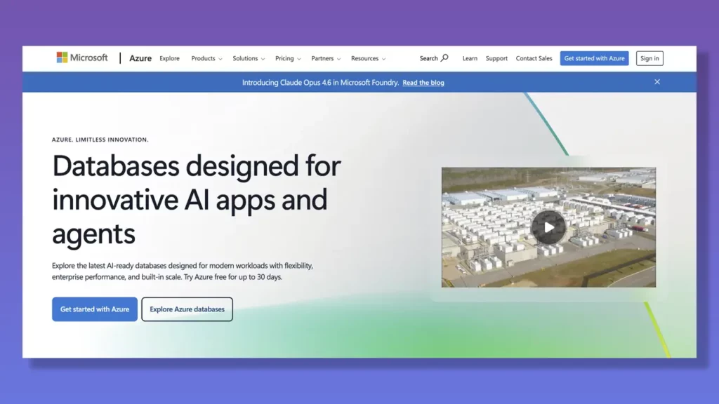 Microsoft Azure landing page.