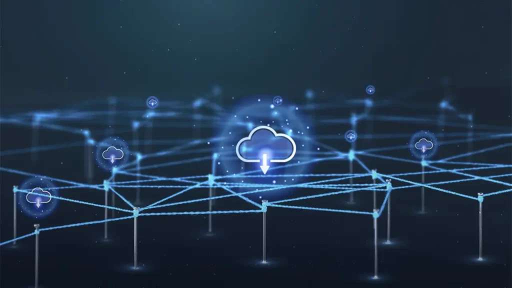 Different digital cloud apps connected to each other.