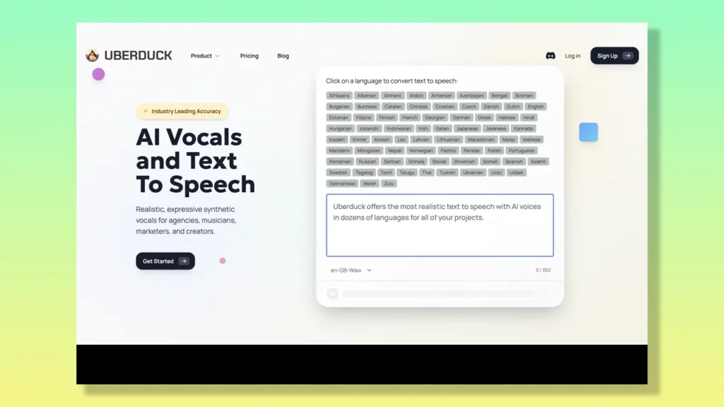 Uberduck landing page.