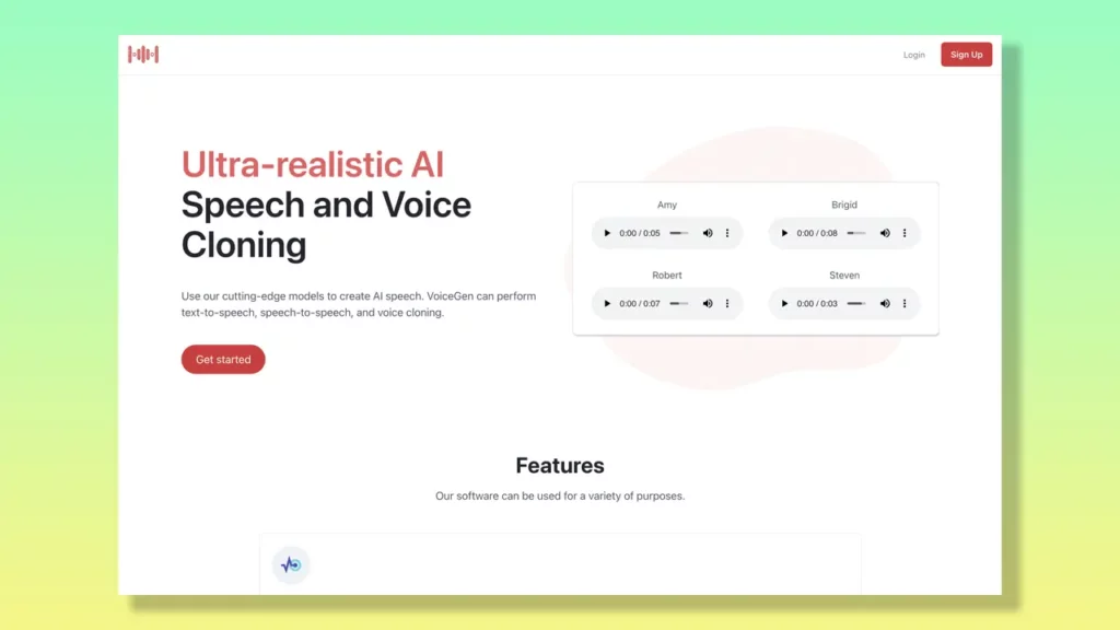 VoiceGen landing page.