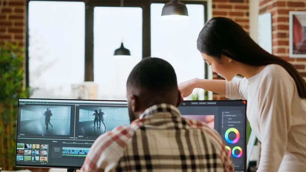 Two designers working on a commercial project.