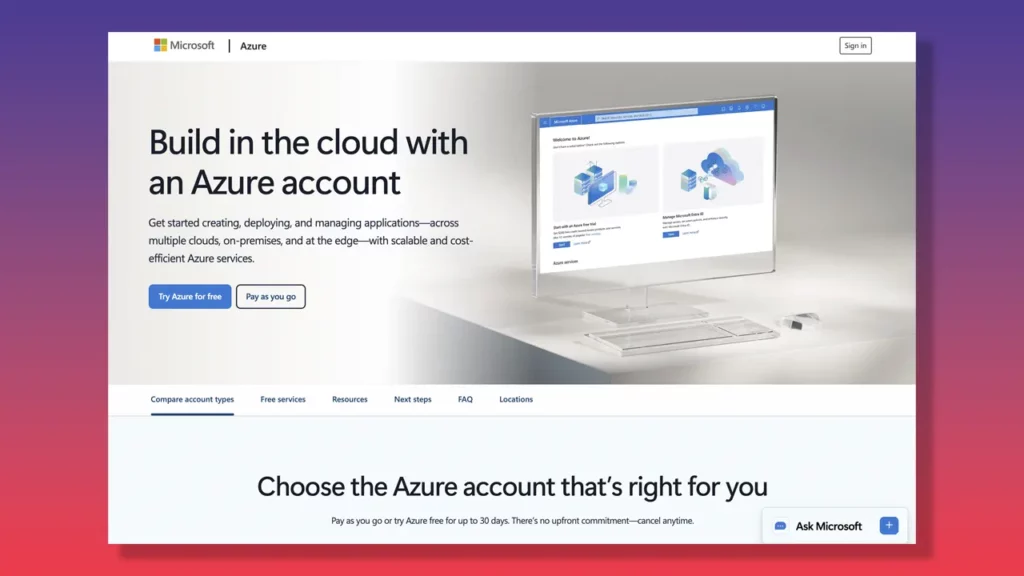 Microsoft Azure page.