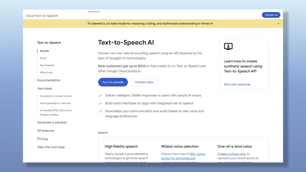 Google Cloud Text-to-Speech page.