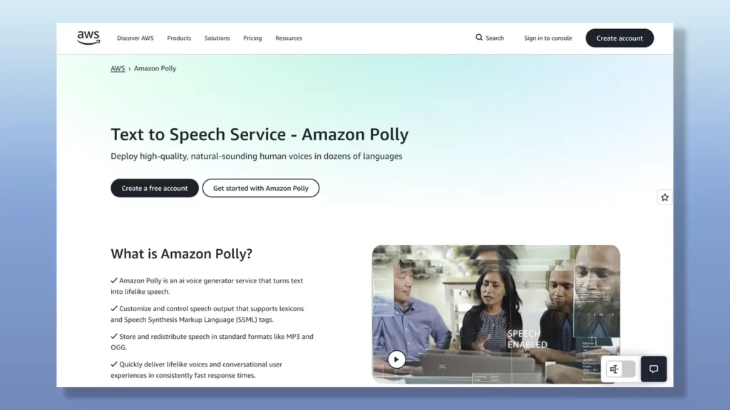 Amazon Polly page.