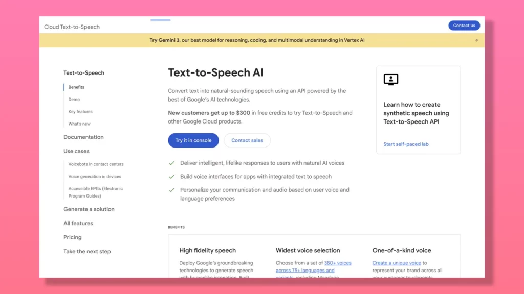 Google Cloud Text-to-Speech page.