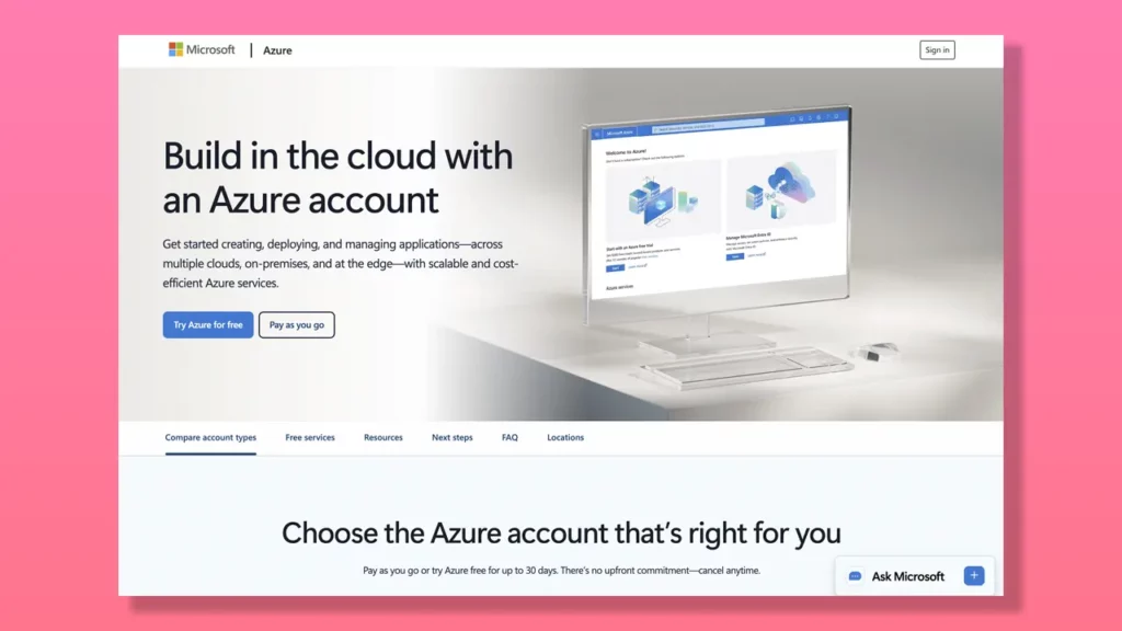 Microsoft Azure page.