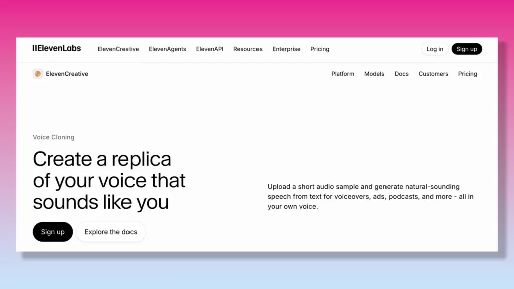 ElevenLabs voice cloning page.