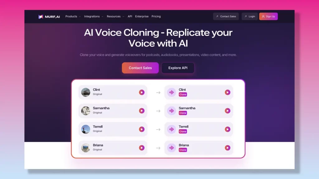 Murf AI voice cloning page.