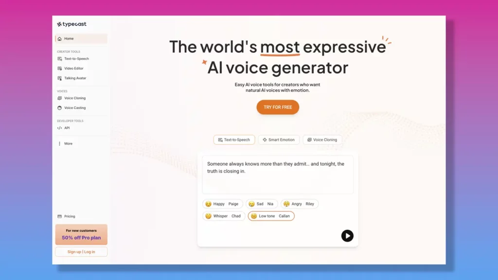 Typecast AI voice generator.