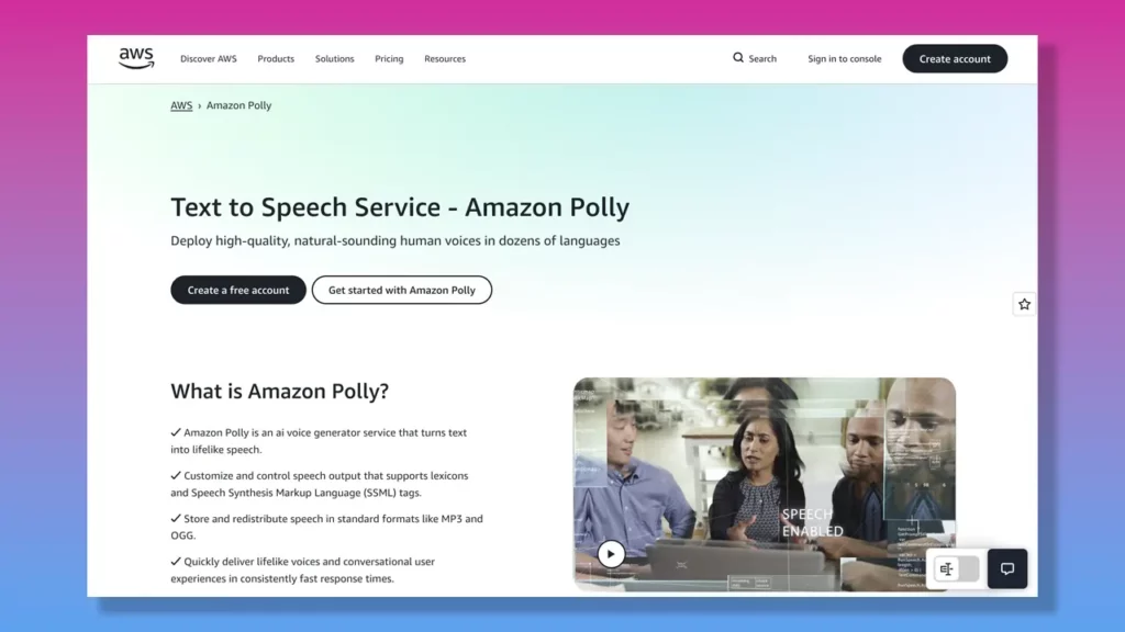 AWS TTS page.