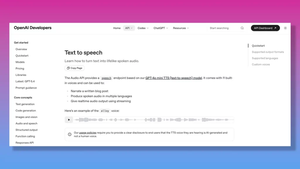 OpenAI TTS page.