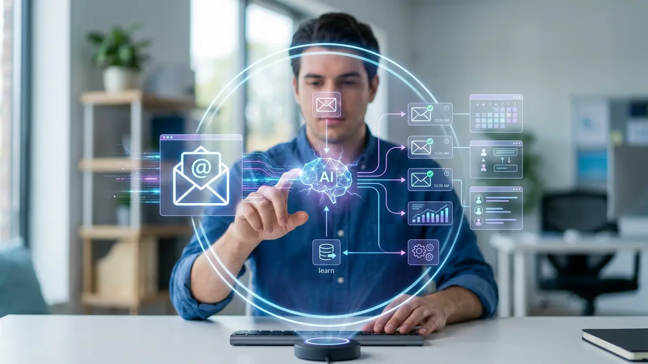 A man automating his emails with AI.