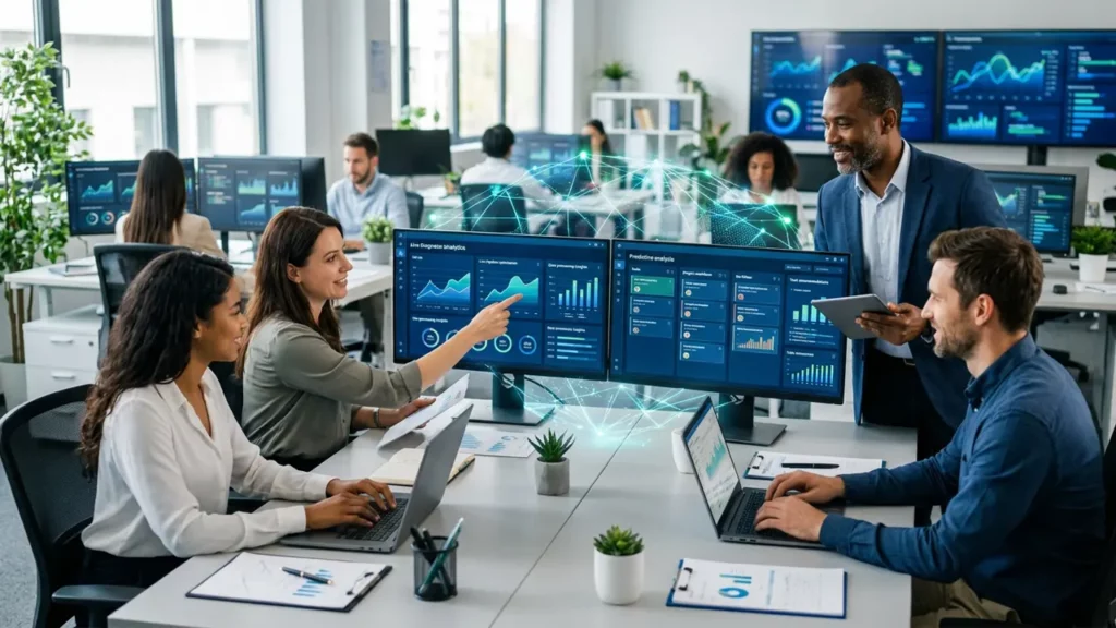 Office workers using AI to boost workplace output.