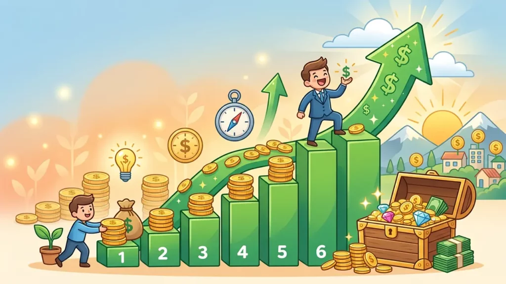 A man making more and more profit over time.