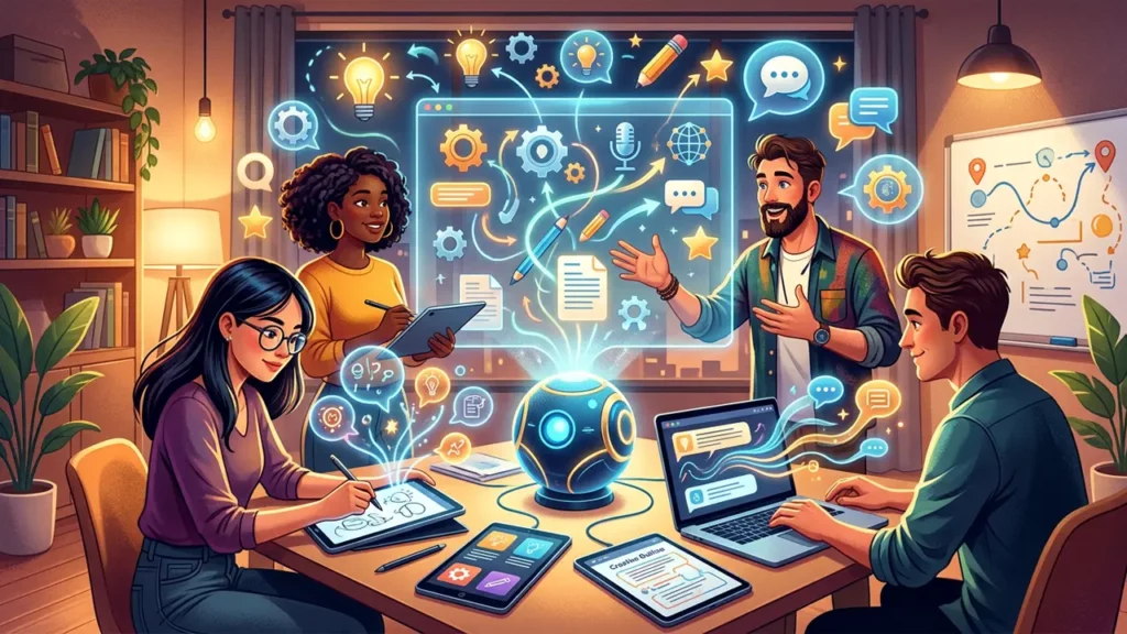 A group of people using AI prompts for writing and communication.