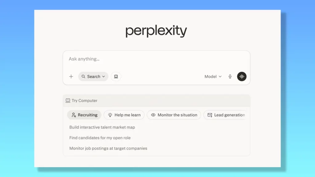 Perplexity AI home page.