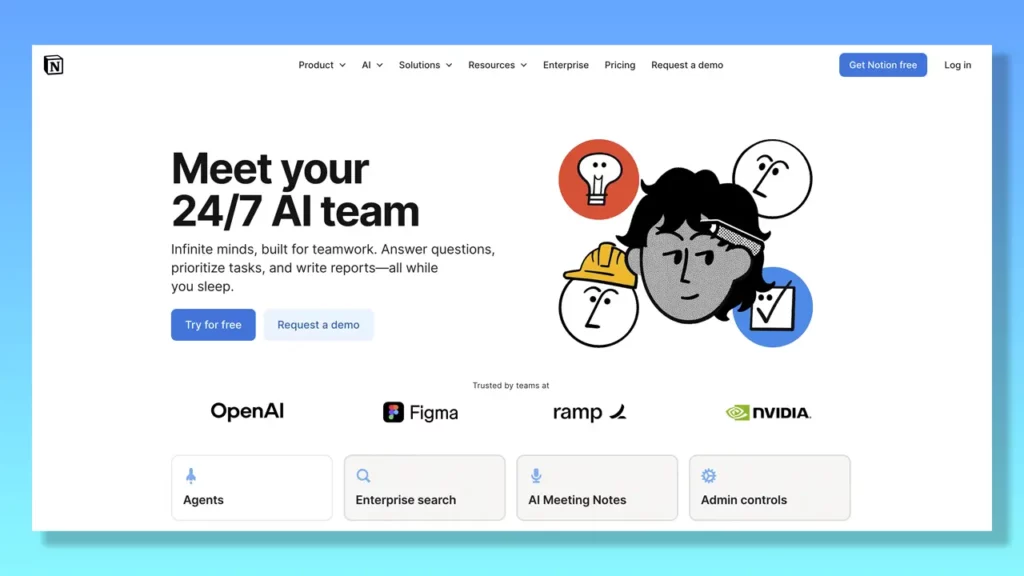 Notion AI home page.