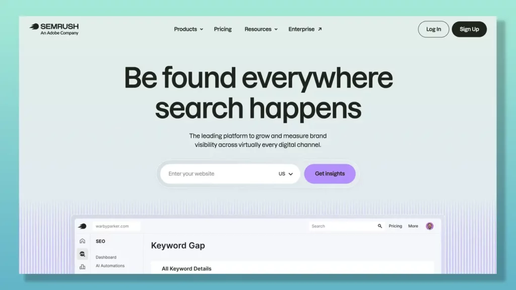 Semrush home page.