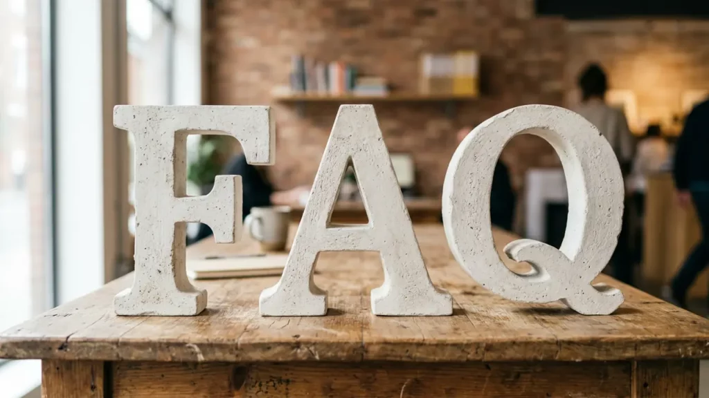 Giant letters spelling "FAQ."