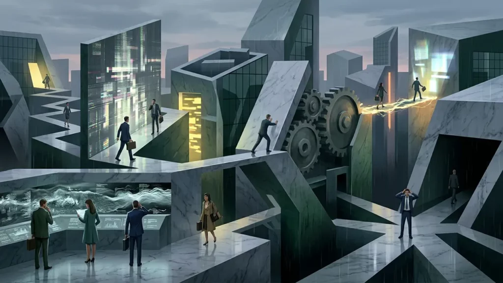 A group of people contenting with AI challenges in business.