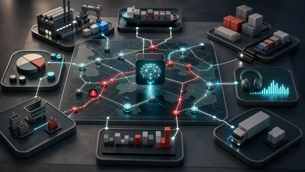 Operations workflow map highlighting bottlenecks, delays, support signals, and performance issues.