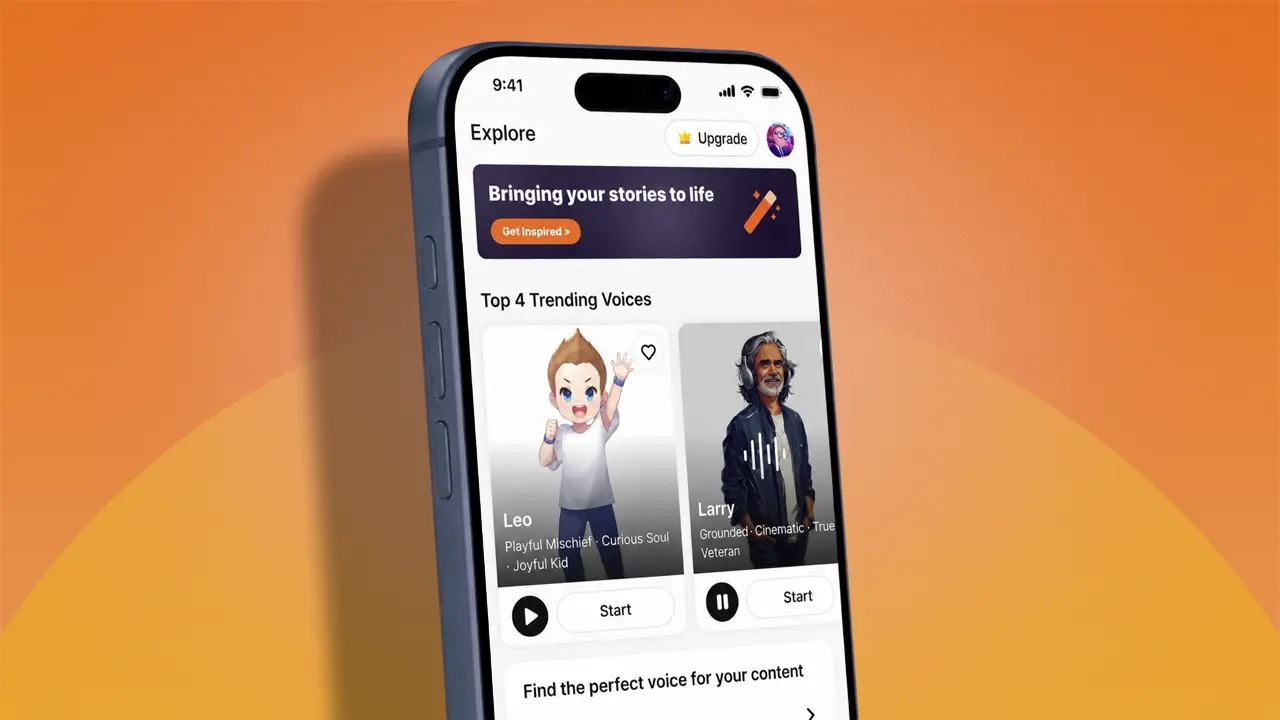 Typecast's AI voice app being used on an iPhone.