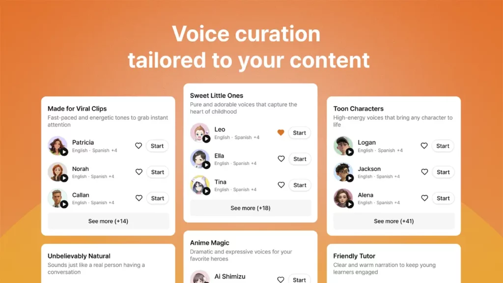 Typecast app's voice curation.