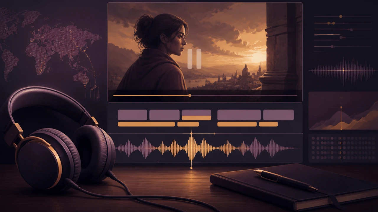 Localization quality review with headphones and aligned audio and video tracks