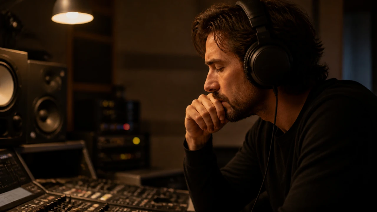 Listener reviewing a recording with headphones before making a careful conclusion