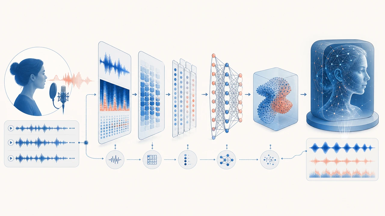Microphone and speech waveform illustrating how AI analyzes voice patterns