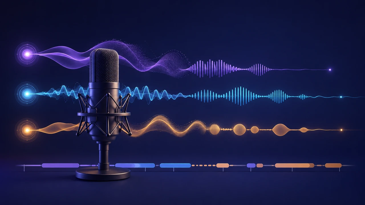 Microphone surrounded by distinct voice tones and pacing patterns