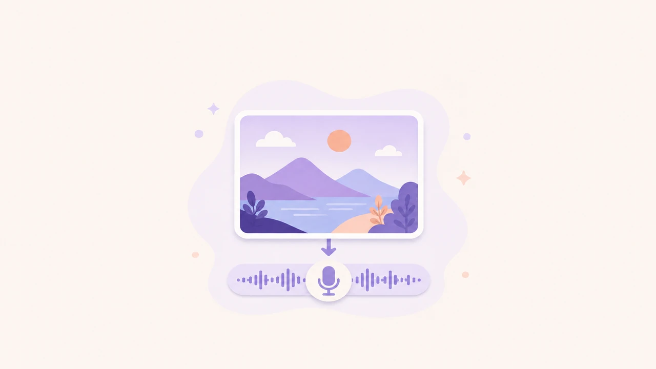 Video frame connected to a microphone and narration waveform