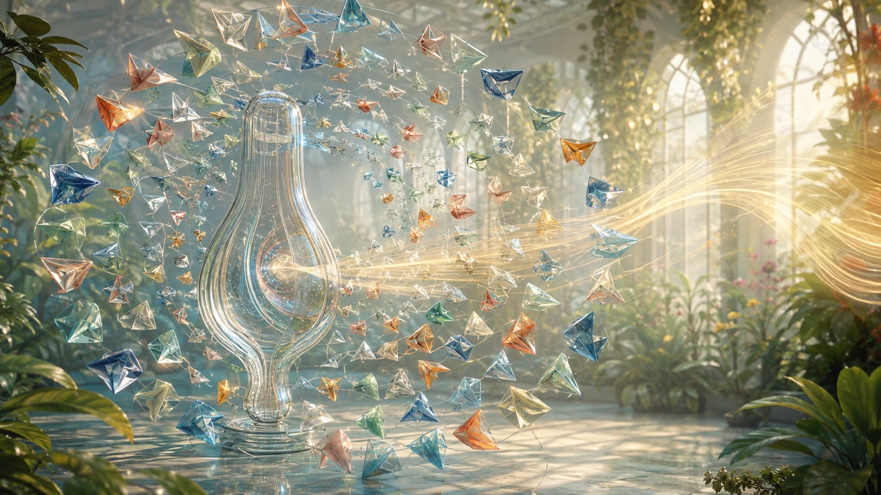 Glass voice form surrounded by many speech-sound shapes in a learning constellation