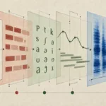 Translucent layers showing text becoming linguistic tokens phonemes prosody and sound spectrum