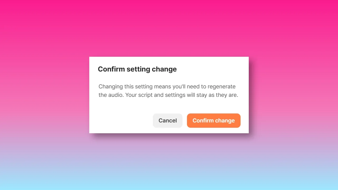 Typecast confirmation dialog for applying the selected voice language