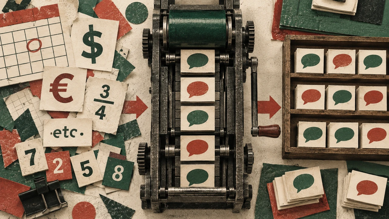 Written notation tiles reorganized into spoken-language tokens by a mechanical letterpress