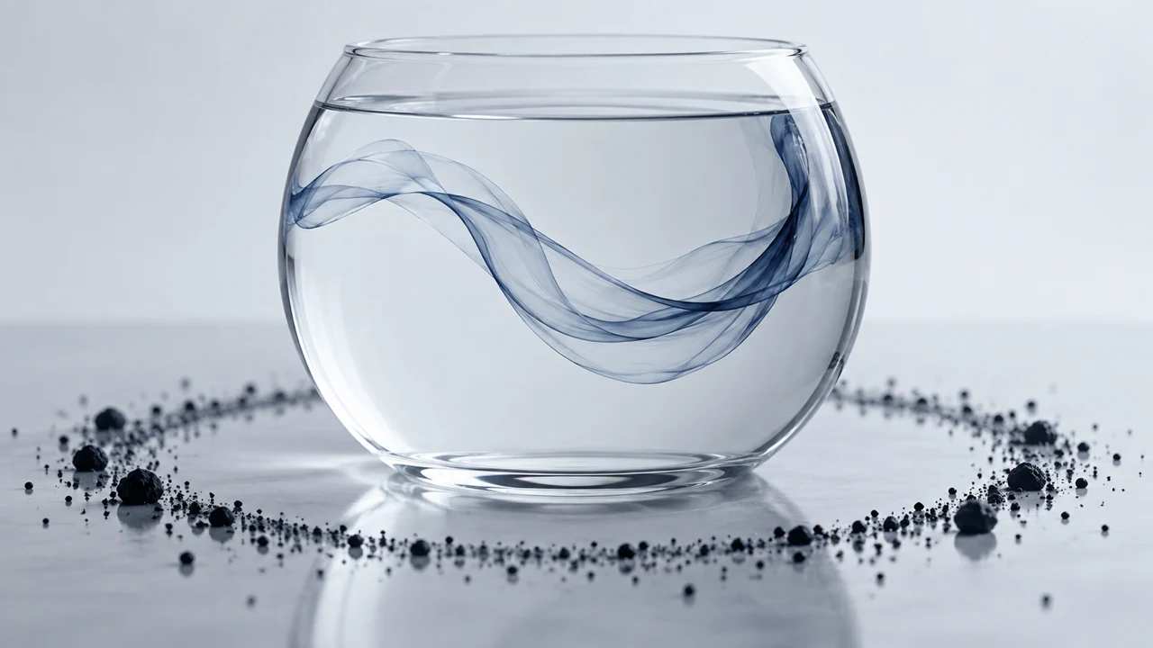 Clear glass vessel with settling particles representing clean usable audio