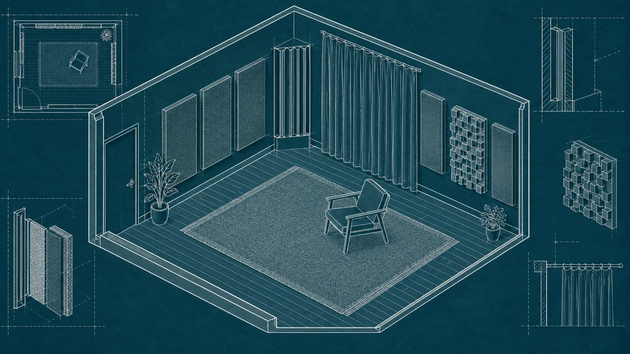 Isometric quiet room blueprint showing a controlled recording environment